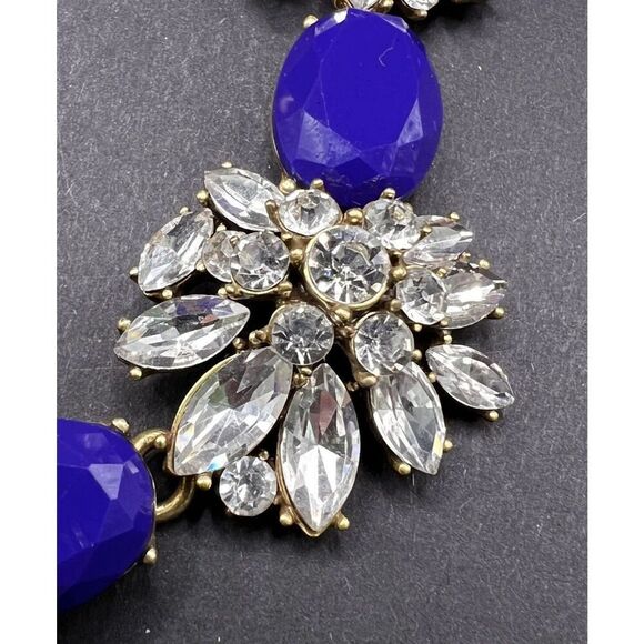 J. Crew Cobalt Royal Blue W Clear Rhinestones Goldtone Statement Necklace Chunky - Picture 6 of 11